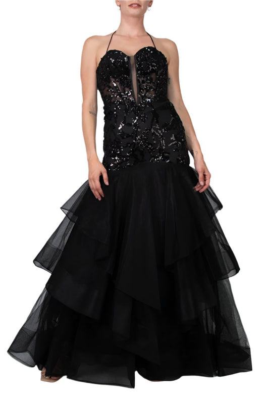 Colors Dress Embroidered Plunging Neckline Gown-0