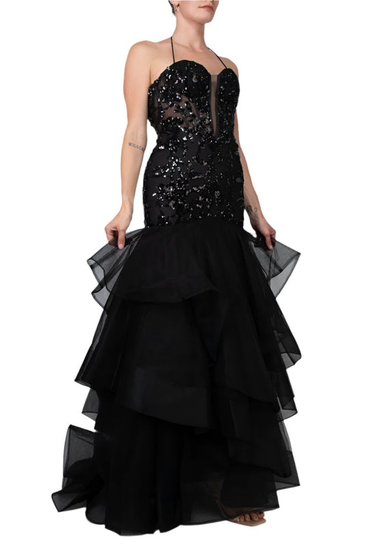 Colors Dress Embroidered Plunging Neckline Gown-1