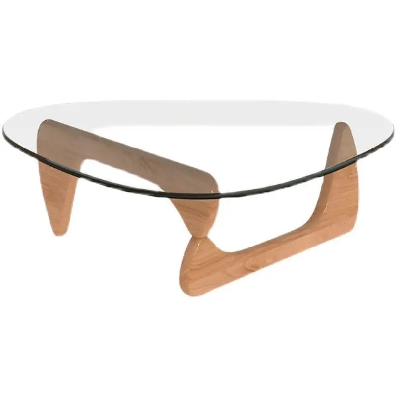 Triangle Glass Coffee Table - Solid Wood Base, Minimalist Nordic Design-0