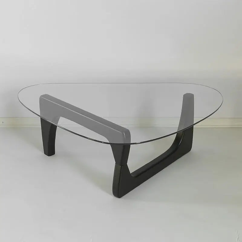 Triangle Glass Coffee Table - Solid Wood Base, Minimalist Nordic Design-4