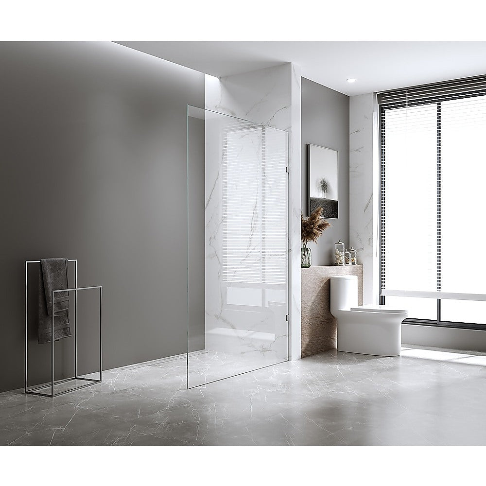 NNEDSZ 100x200cm Single Shower Glass Screen with Gunmetal Wall F-Brackets-0