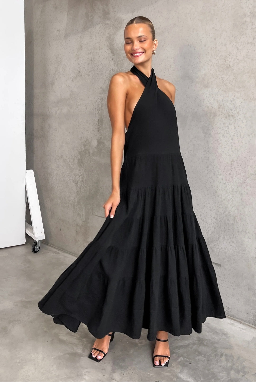 Black Cotton Dress | Maxi Dress | Cotton Dress | Black Dress | Flair Dress-4