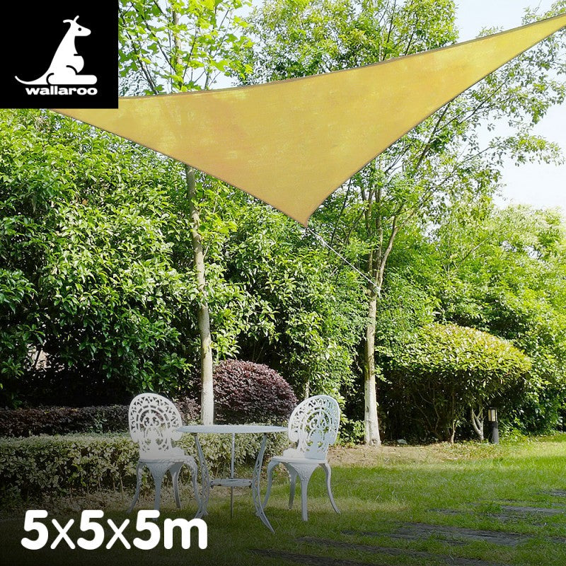NNEDPE Wallaroo Triangle Shade Sail 5m x 5m x 5m - Sand-0